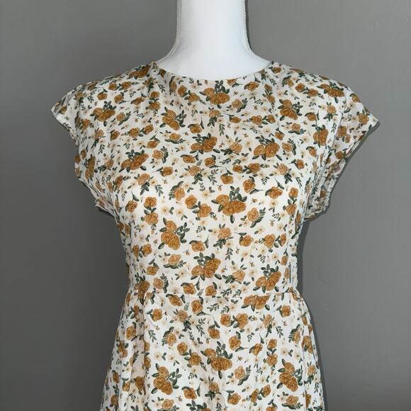 NWT Beachsissi Floral Dress Midi Dress Sz L White Yellow Cottage Core Trad Wife - Picture 3 of 9